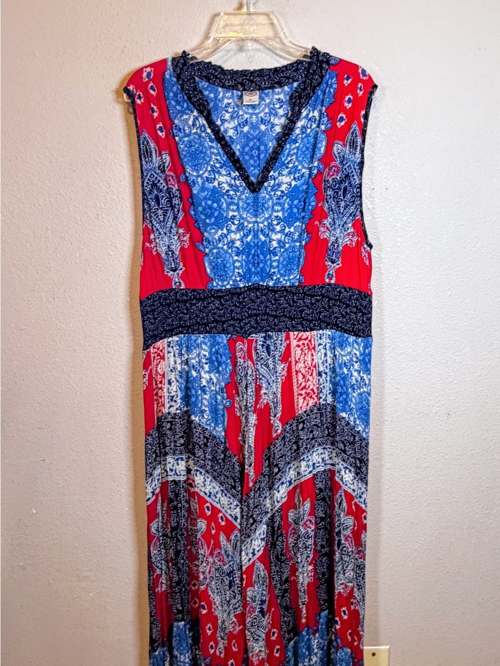 Bila Red, Blue & Navy Paisley V-Neck Sleeveless Maxi Dress. Size XL